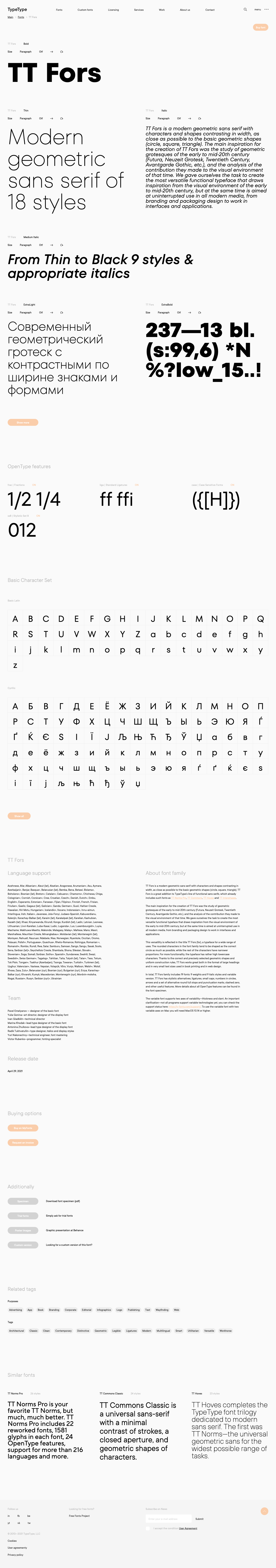 Страница шрифта